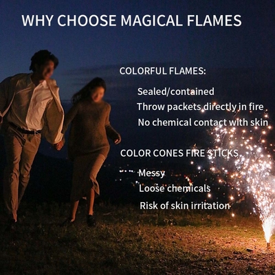 Efeito Místico Pó Mágico Chamas de cores vibrantes Fogueiras Chaminés de acampamento Festas de Natal Ano Novo Fogos de artifício