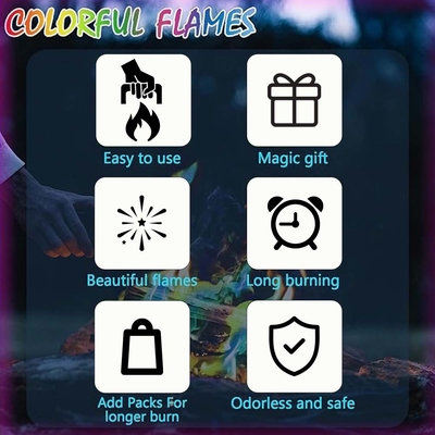 Efeito Místico Pó Mágico Chamas de cores vibrantes Fogueiras Chaminés de acampamento Festas de Natal Ano Novo Fogos de artifício