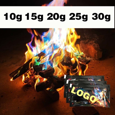 10g/25g Fogo colorido Chamas de pó fogueira fogueira pirotecnia Chamas truque para campismo ao ar livre piqueniques