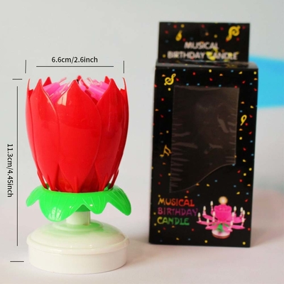 Fogos de artifício em forma de flor multicolorido Velas de bolo de aniversário girando Velas musicais de bolo de aniversário