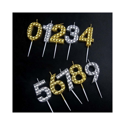 Ouro Criativo Prata Diamante Superfície Velas Digitais Decoração de Bolo de Aniversário