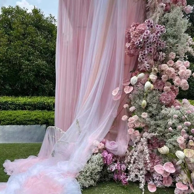 Tecido de túla de poliéster personalizado Tinta macia Cor pura Para decoração de casamento ao ar livre