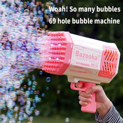 Arma de bolhas foguete 69 buracos máquina de bolhas de sabão arma de presente de Natal forma de sopro automático com brinquedos leves para crianças