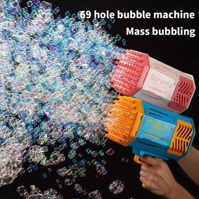 Arma de bolhas foguete 69 buracos máquina de bolhas de sabão arma de presente de Natal forma de sopro automático com brinquedos leves para crianças