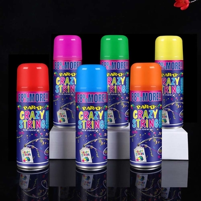 Campo de tiro 5-8m Econômico Streamer colorido e Spray Silly Crazy String para decorações de festival