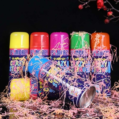 Campo de tiro 5-8m Econômico Streamer colorido e Spray Silly Crazy String para decorações de festival