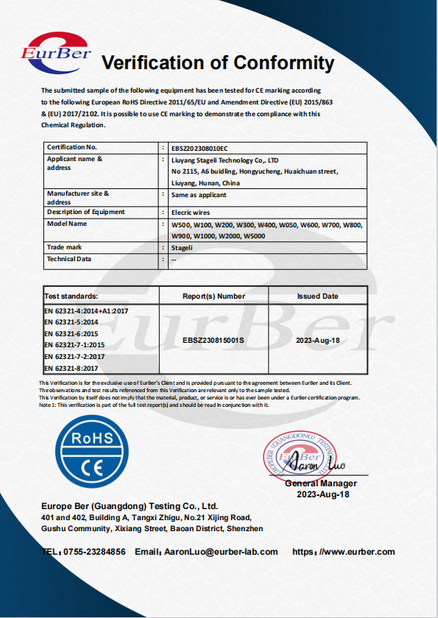 China Liuyang Stageli Technology Co., Ltd. Certificações